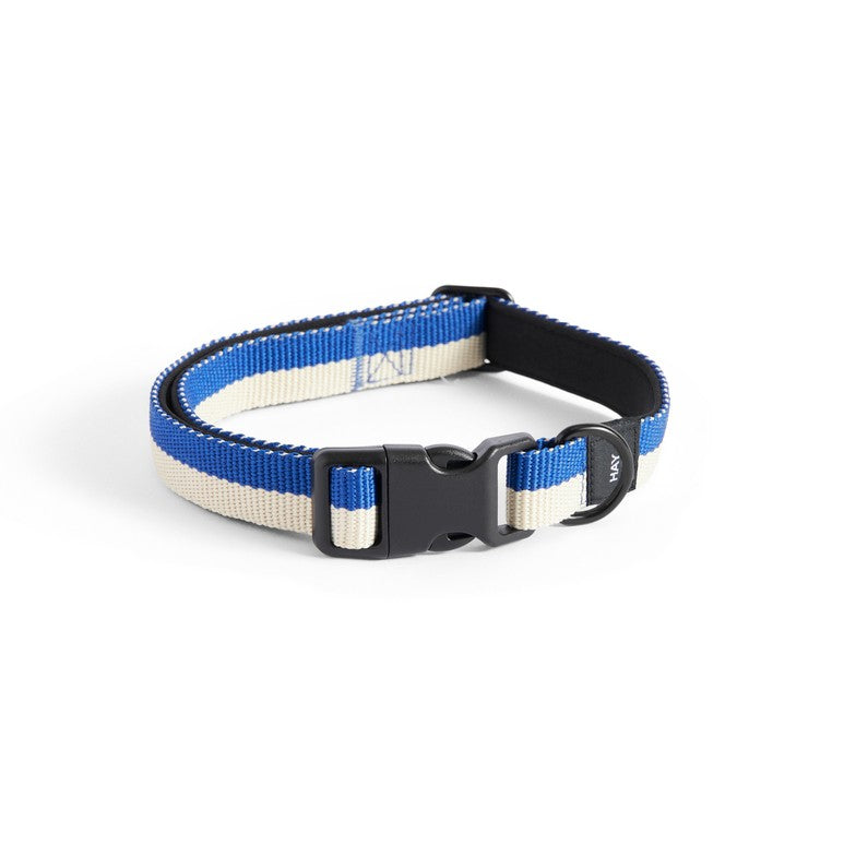Dogs Collar Flat, S/M - Blue, Off-White