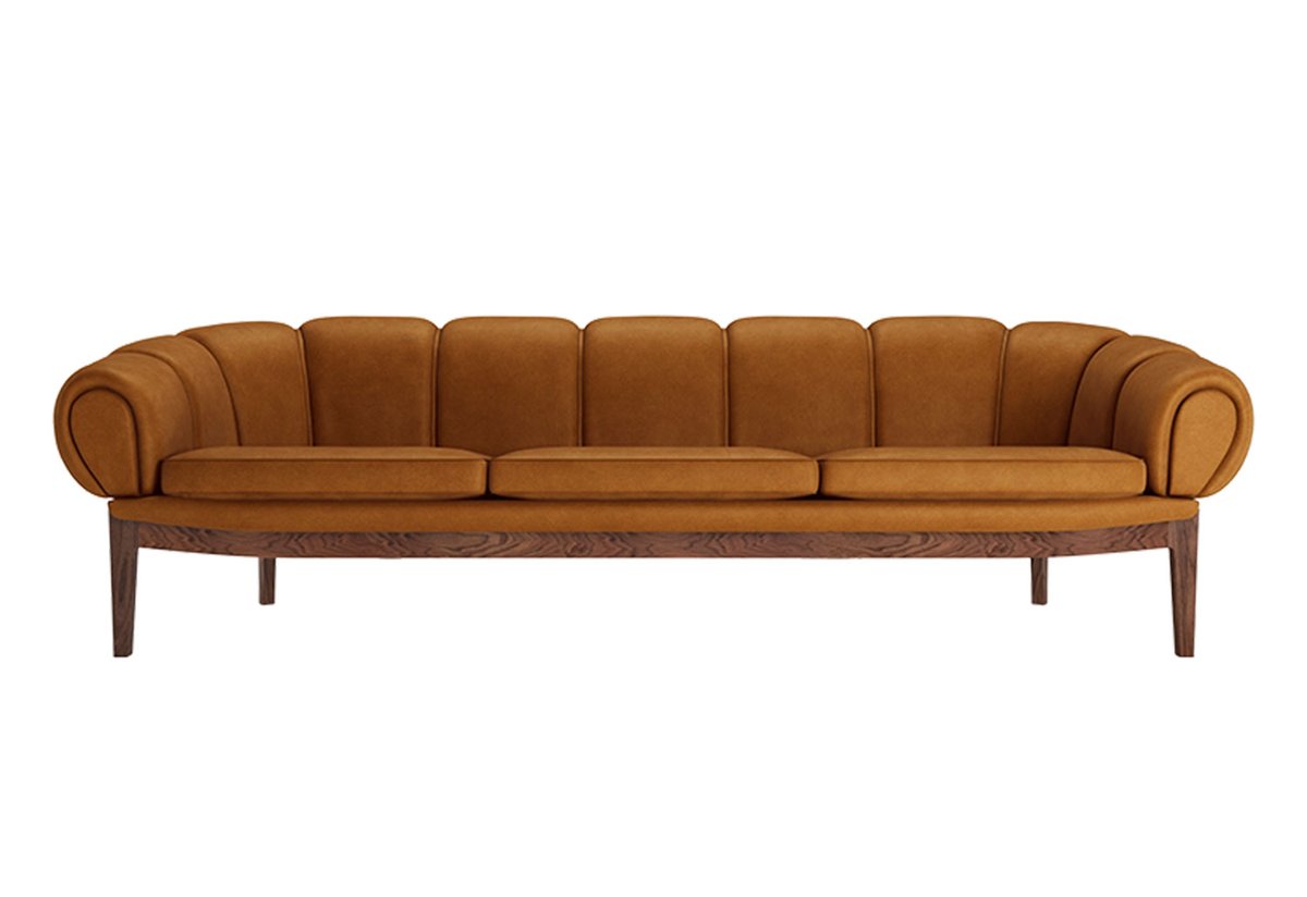 Croissant Sofa - 3 Seater, Fabric, Oak