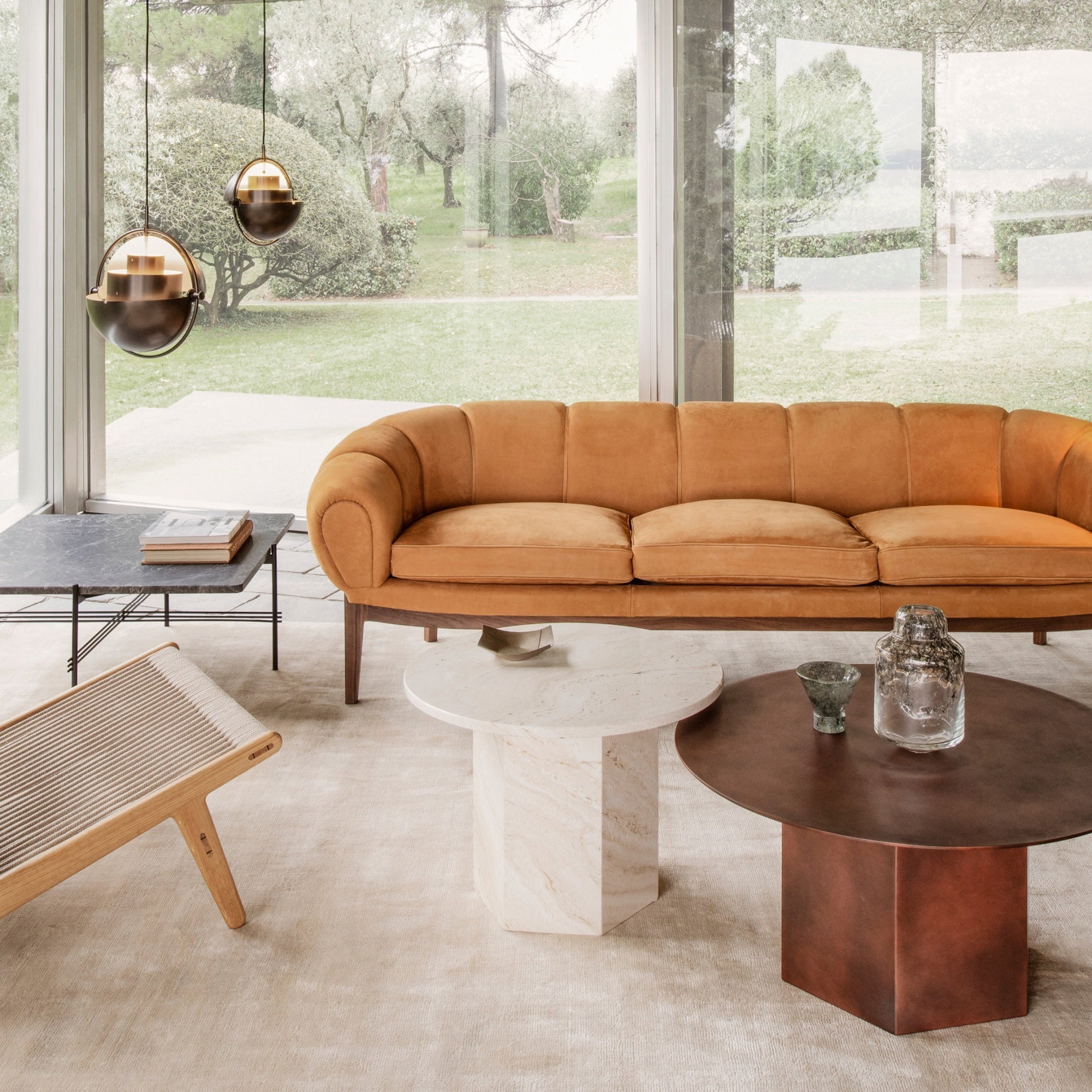 Croissant Sofa - 3 Seater, Fabric, Oak